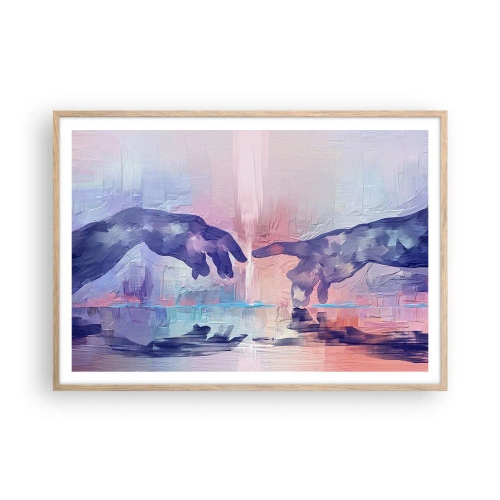 Poster în ramă de stejar deschis - Scânteia divină a vieții - 100x70 cm