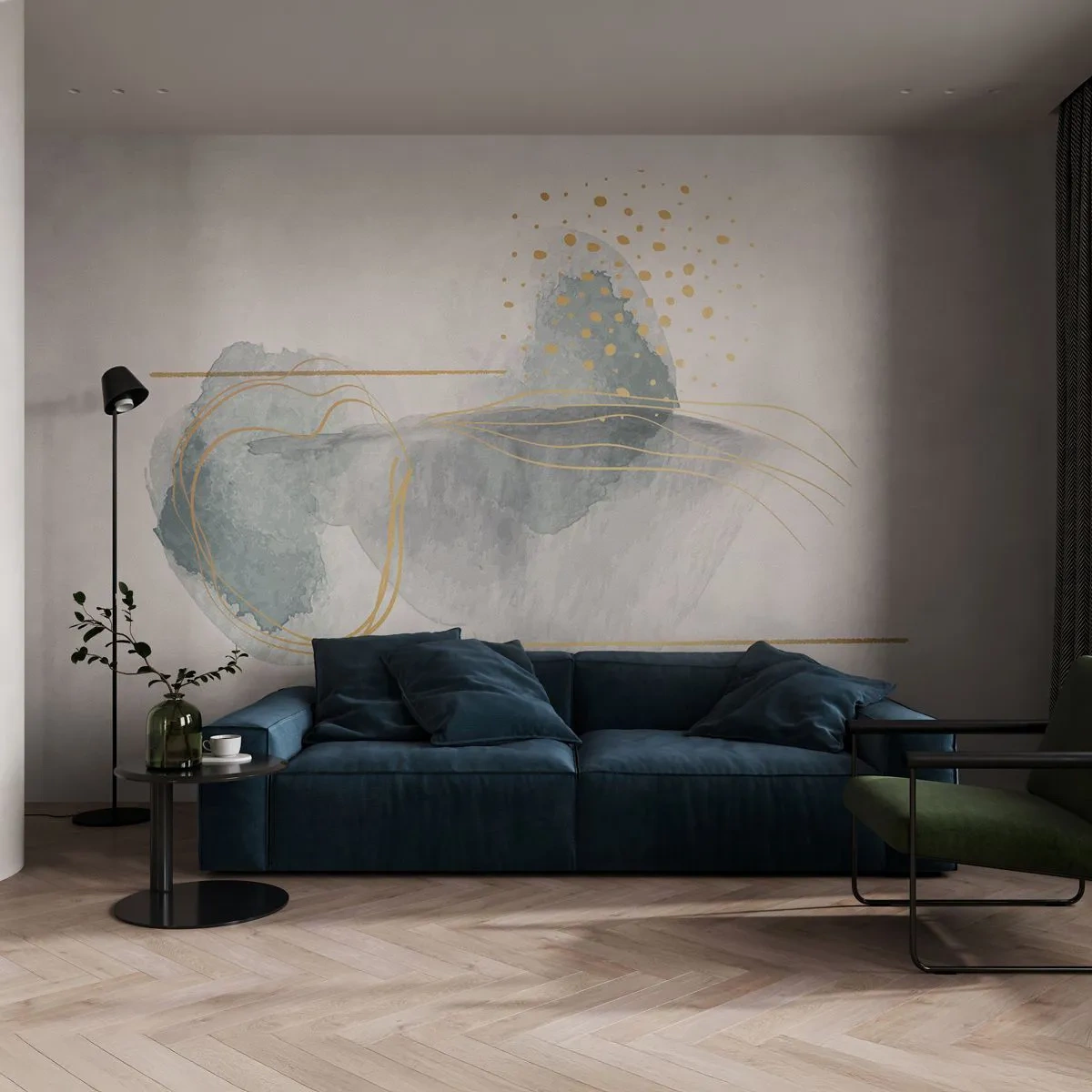 Tapet Premium Canvas - Despre relația dintre gri și auriu - Abstracția, Bucată, Forme interesante - 350x256 cm