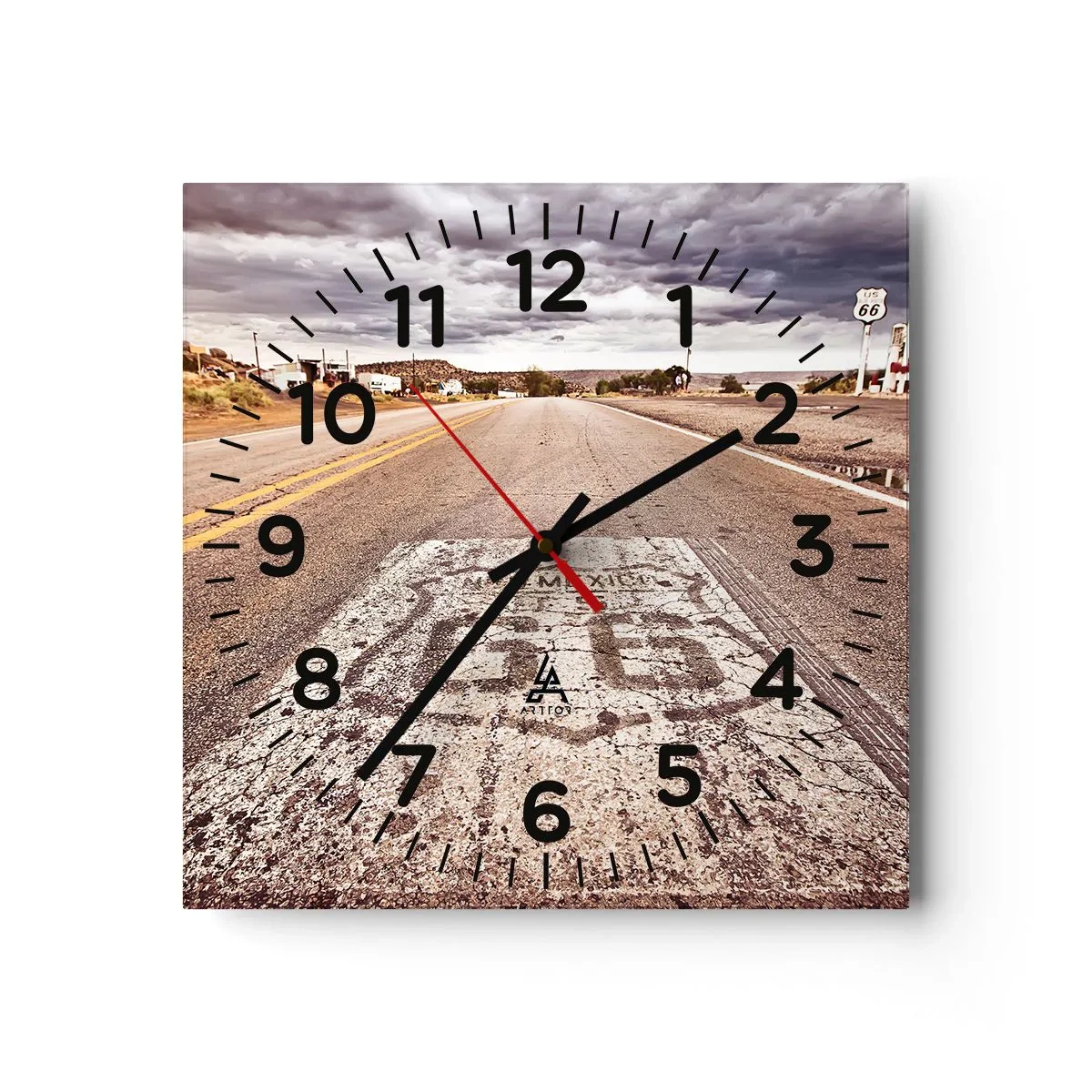 Ceas de perete - Ceas pe sticlă - Mother Road - o legendă americană - 30x30 cm