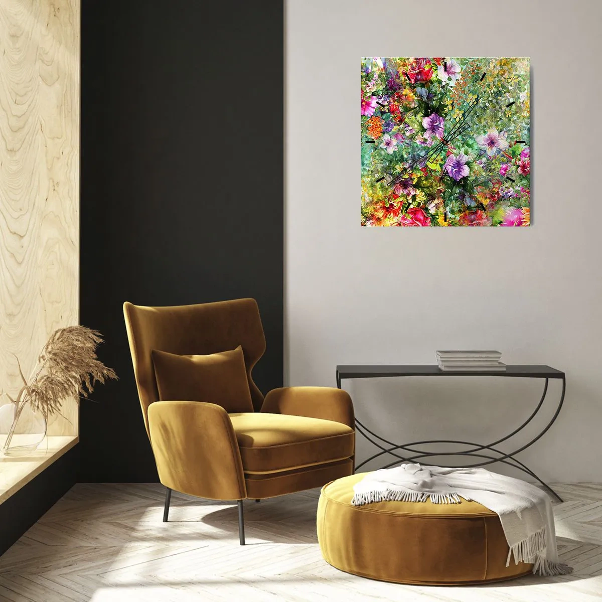 Ceas de perete - Ceas pe sticlă - Să ne pierdem în flori - 30x30 cm