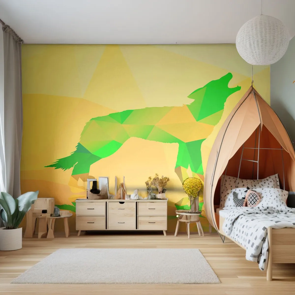 Tapet Standard Eco - Lupul singuratic - Animale, Lup, Figura geometrică - 200x140 cm