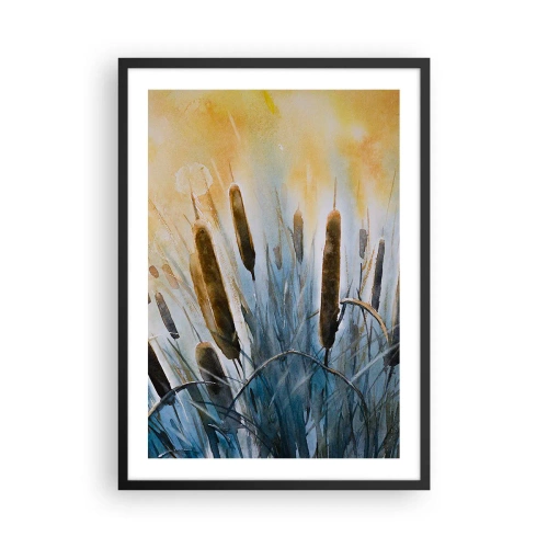 Poster în ramă neagră - O compoziție picturală de stuf în lumină caldă - 50x70cm - Răcoarea apei, căldura soarelui - Decorațiune modernă pentru perete pentru living și dormitor ARTTOR