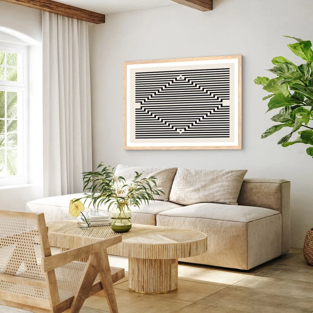 Poster în ramă de stejar deschis - Iluzie geometrică - 100x70 cm