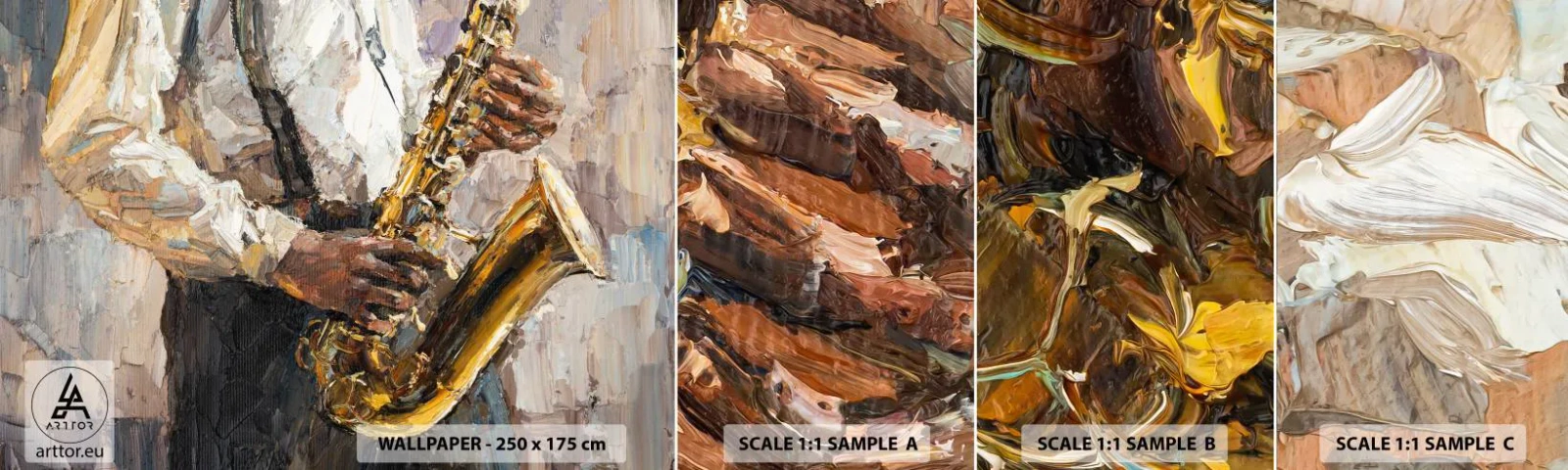 Mostră tapet autocolant Deluxe Sticker - E timpul pentru a cânta solo - Saxofon, Muzică, Pictura - 100x30 cm