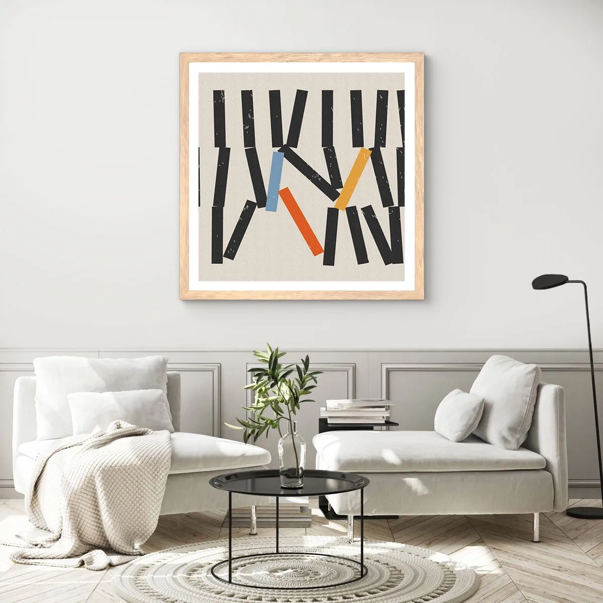 Poster în ramă de stejar deschis - Domino - compoziție - 50x50 cm