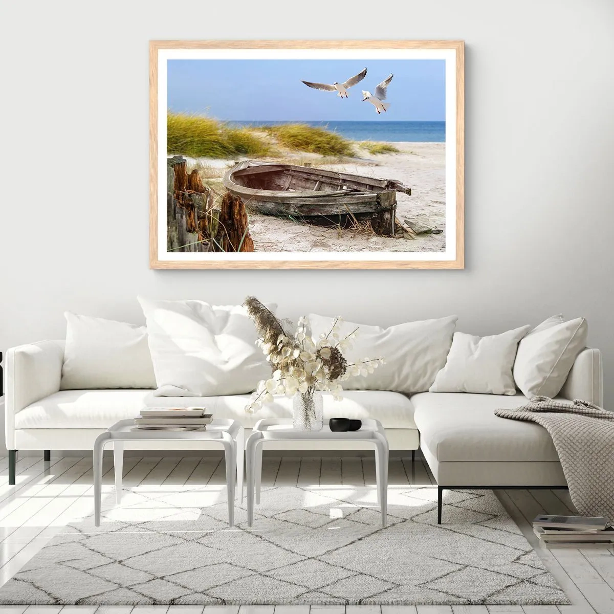 Poster în ramă de stejar deschis - Scăldate în vânt - 100x70 cm