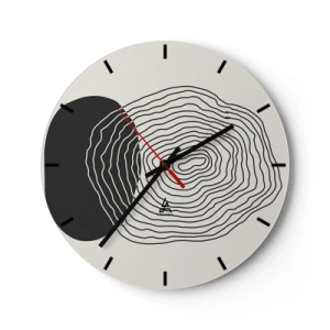 Ceas de perete - Ceas pe sticlă - Linii abstracte care formează modele concentrice pe un fundal deschis. - 30x30cm - Persistență și vibrațiile - Decorațiune modernă pentru perete pentru living, bucătărie și dormitor ARTTOR