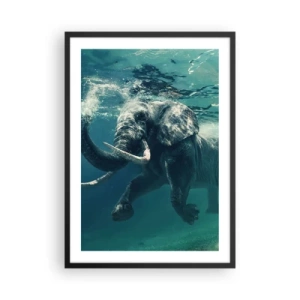 Poster în ramă neagră - Un elefant înotând în apă turcoaz - 50x70cm - Tuturor le place să înoate - Decorațiune modernă pentru perete pentru living și dormitor ARTTOR
