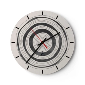 Ceas de perete - Ceas pe sticlă - Inele concentrice în nuanțe de gri pe un fundal deschis - 30x30cm - Centrul cel mai important - Decorațiune modernă pentru perete pentru living, bucătărie și dormitor ARTTOR