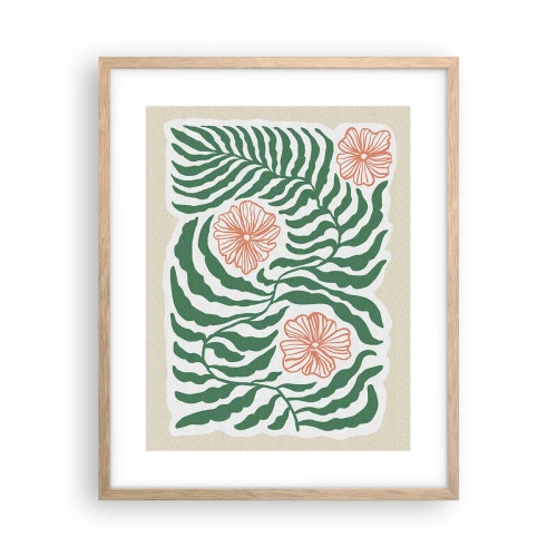 Poster în ramă de stejar deschis - Înflorite în verde - 40x50 cm