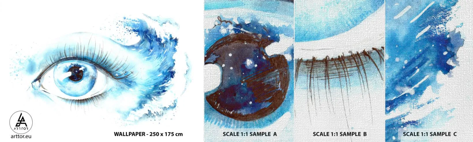 Mostră tapet Premium Canvas - Scufundă-te în albastrul privirii - Abstracția, Ochi, Bucată - 100x30 cm
