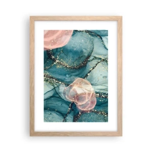 Poster în ramă de stejar deschis - Mătase albastră, tul roz - 30x40 cm