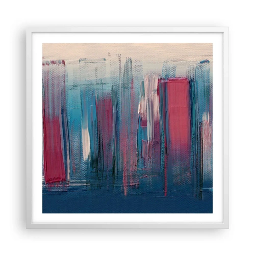 Poster în ramă albă - Compoziție verticală în albastru și roșu - 60x60 cm