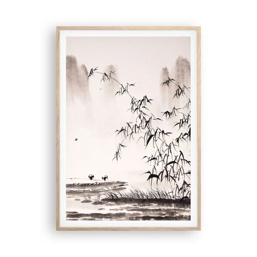 Poster în ramă de stejar deschis - Liniștea câmpurilor de orez - 70x100 cm