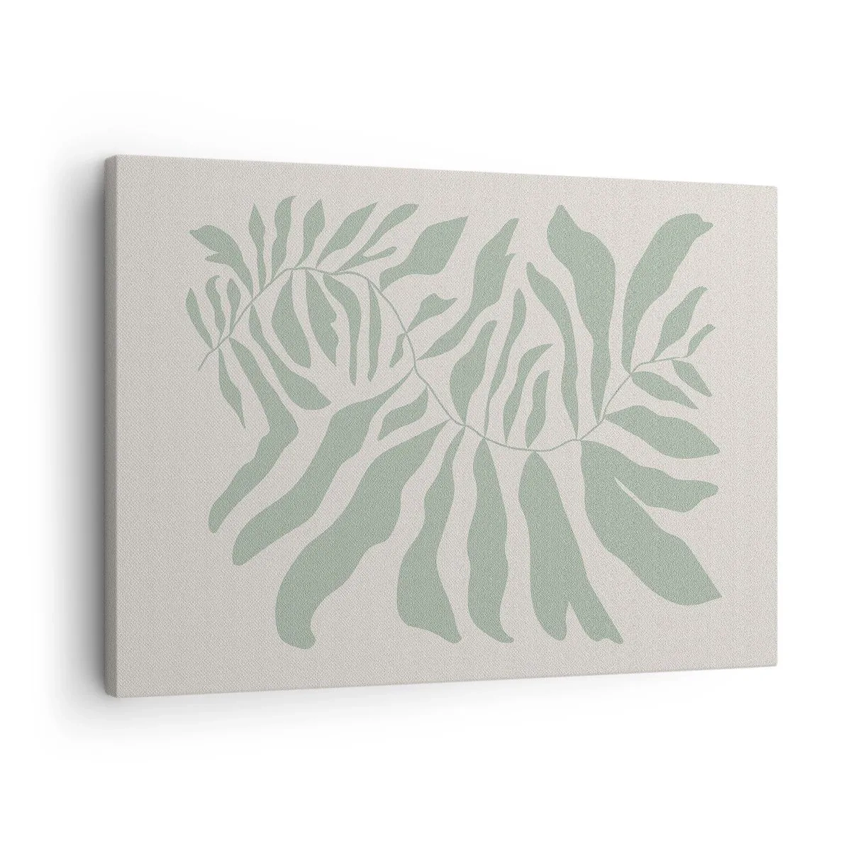 Tablou pe pânză Canvas - Un model delicat de crenguțe cu frunze într-o nuanță de verde smarald - 70x50cm - Ramura de smarald - Decorațiune modernă pentru perete pentru living și dormitor ARTTOR