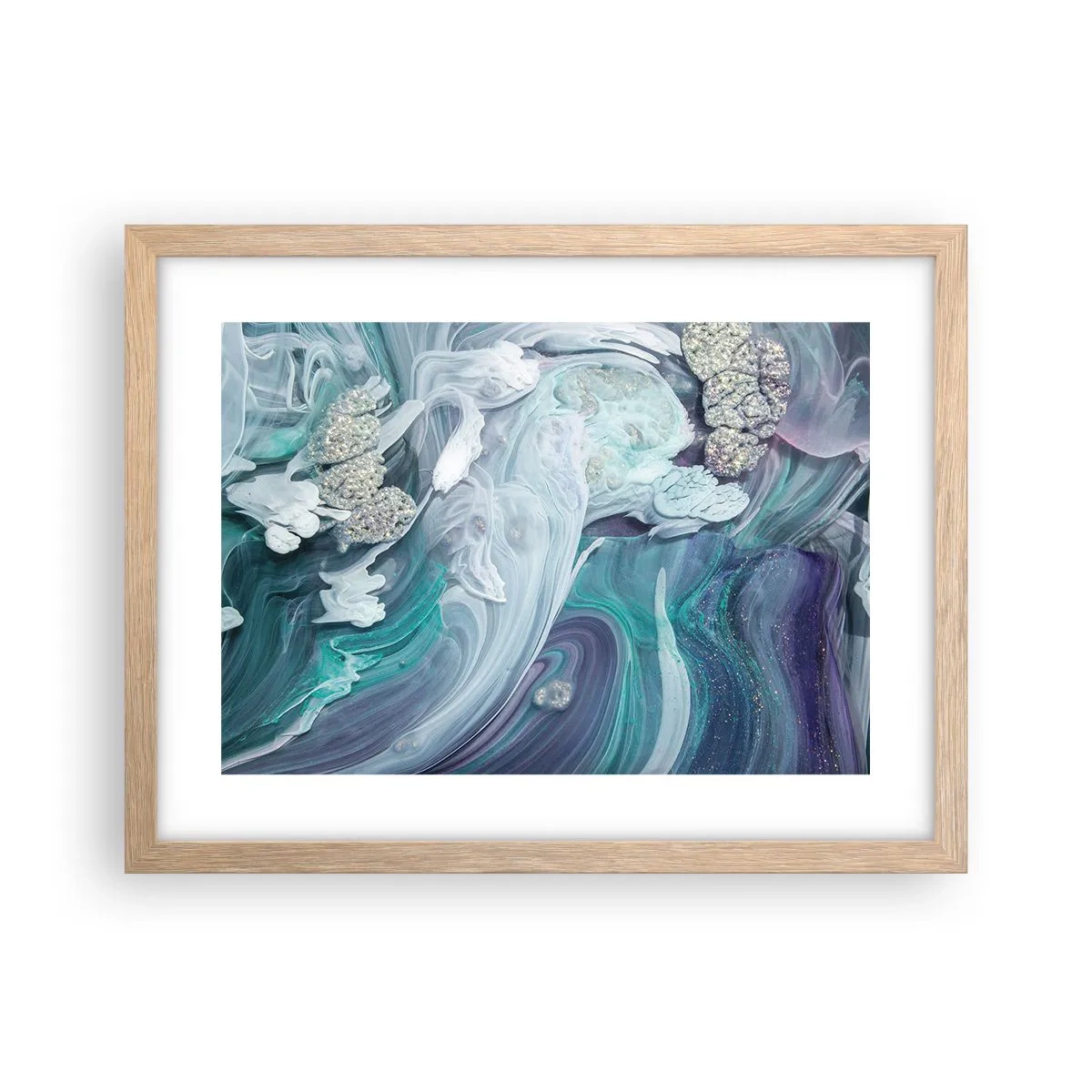 Poster în ramă de stejar deschis - Râuri de albastru - 40x30 cm