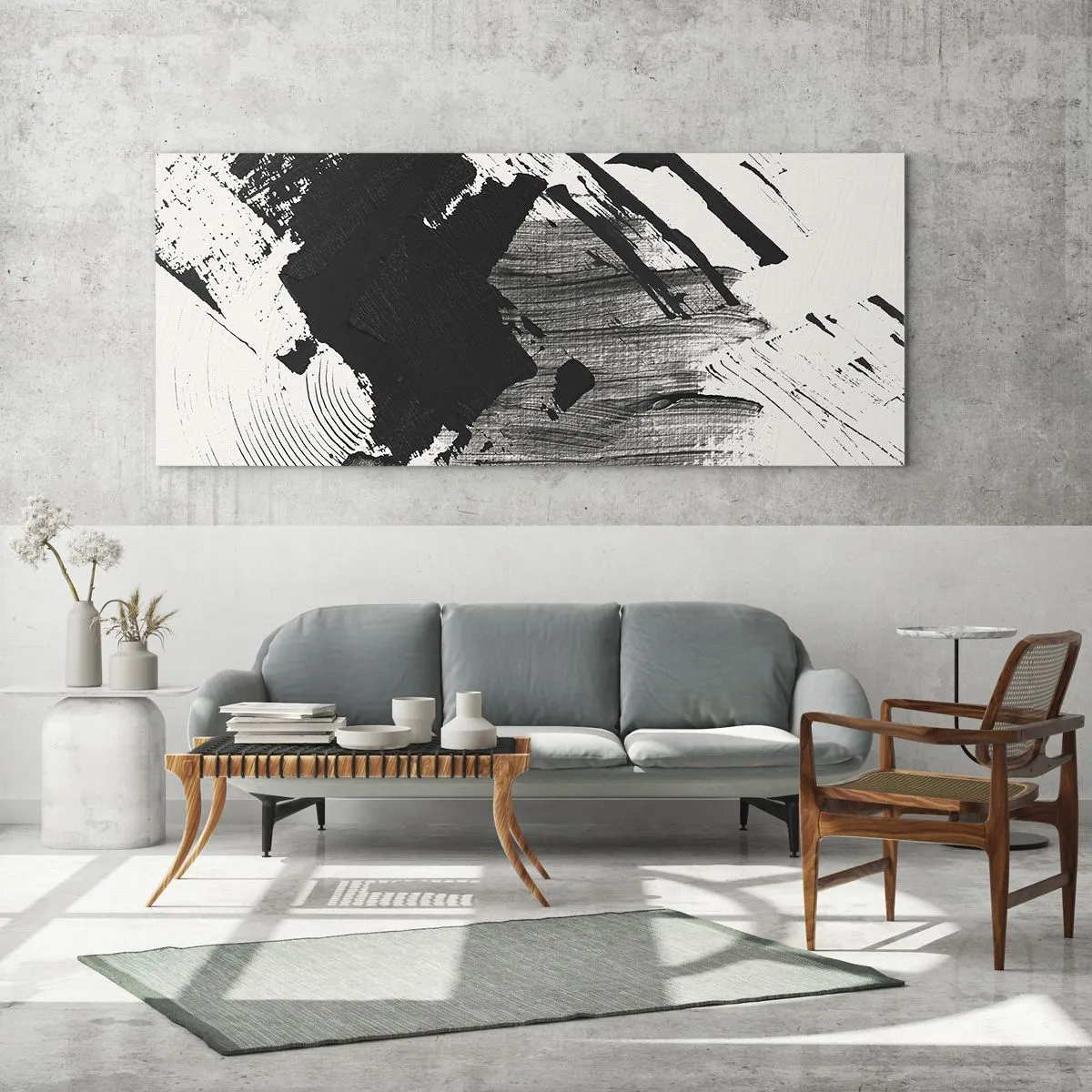 Tablou pe sticlă - Abstracție - expresie de negru - 100x40 cm