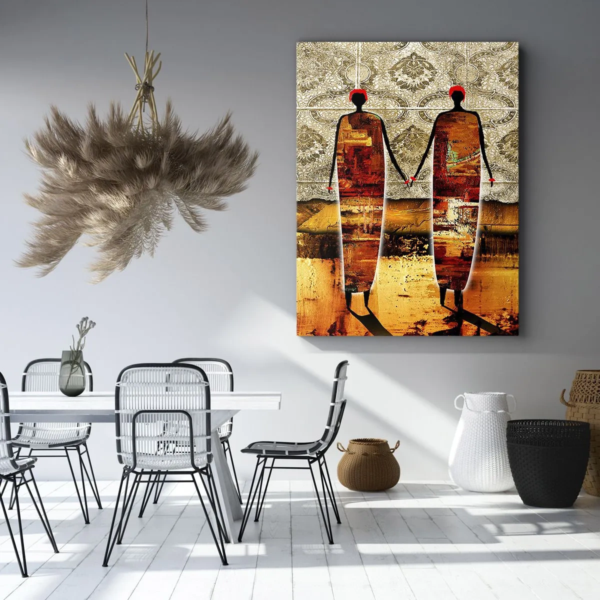 Tablou pe pânză - Compoziție etnică în culorile Africii - 45x80 cm