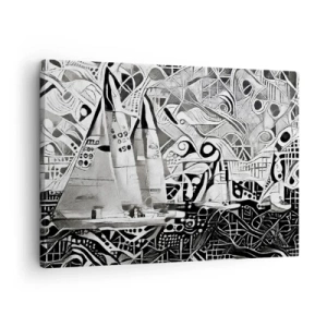 Tablou pe pânză Canvas - Pânze abstracte într-o compoziție monocromatică - 70x50cm - Între valuri - Decorațiune modernă pentru perete pentru living și dormitor ARTTOR