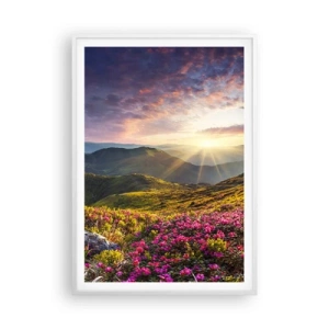 Poster în ramă albă - Prospețimea unei dimineți de munte - 70x100 cm