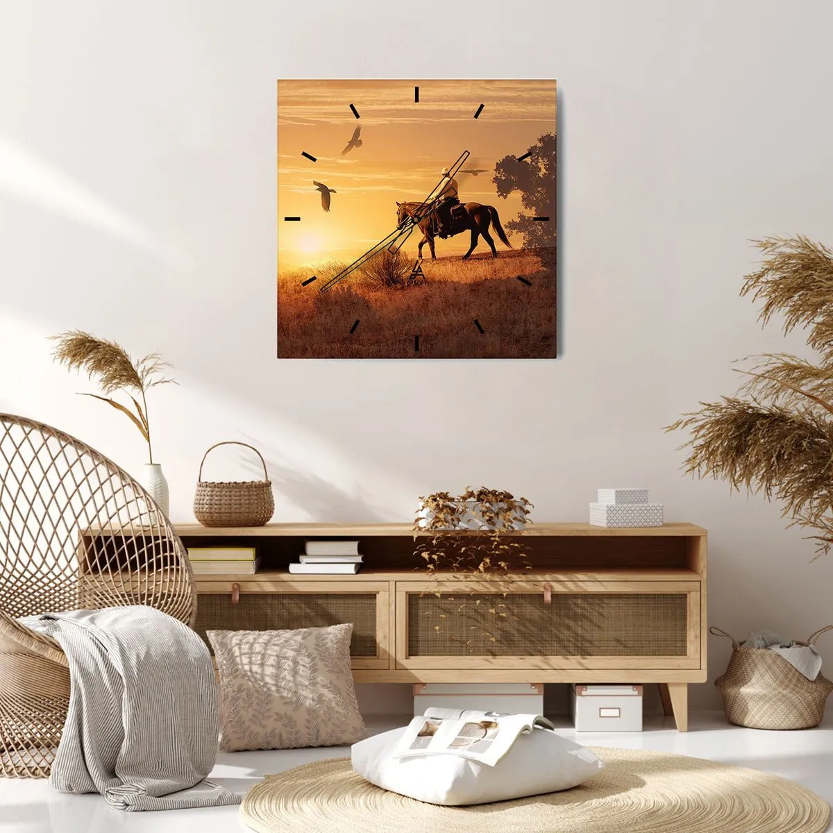 Ceas de perete - Ceas pe sticlă - Singur peste prerie - 30x30 cm