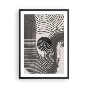 Poster în ramă neagră - Abstracție geometrică în nuanțe de gri și negru - 50x70cm - Ovalul câștigă - Decorațiune modernă pentru perete pentru living și dormitor ARTTOR