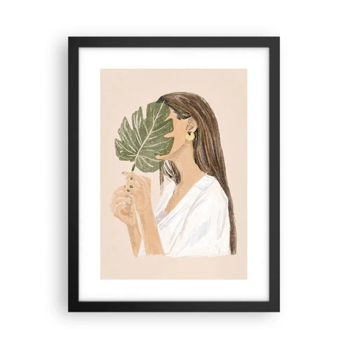 Poster în ramă neagră - Portret misterios cu un evantai - 30x40 cm
