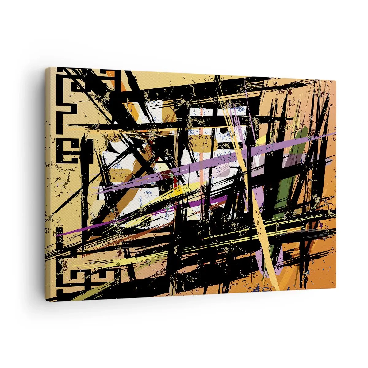 Tablou pe pânză Canvas - Linii și forme abstracte pe un fundal bej - 70x50cm - Tăietură ascuțită - Decorațiune modernă pentru perete pentru living și dormitor ARTTOR
