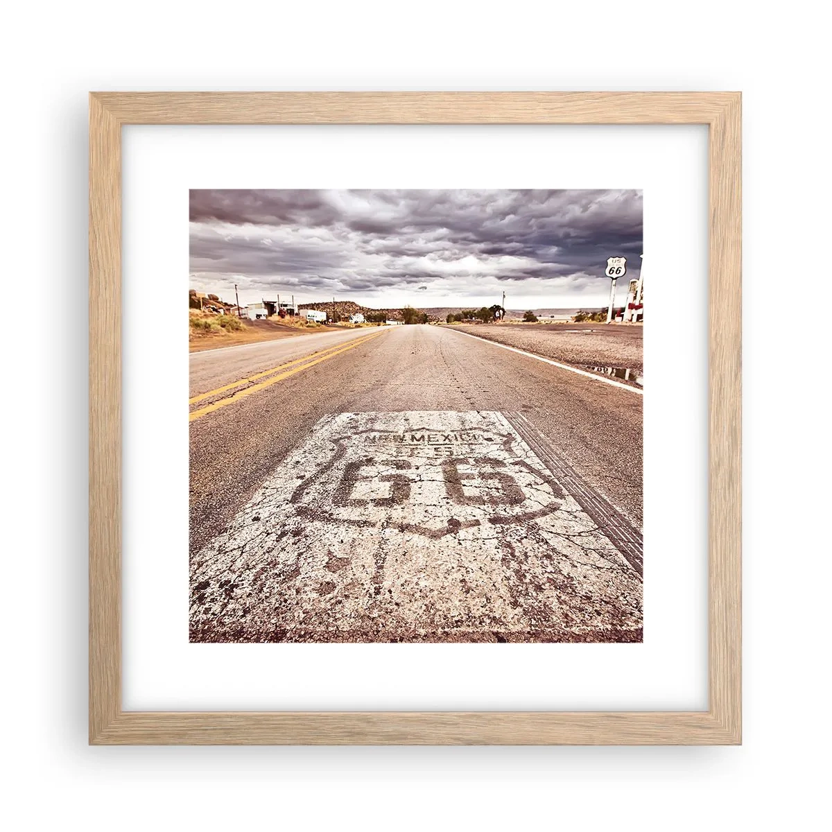 Poster în ramă de stejar deschis - Mother Road - o legendă americană - 30x30 cm