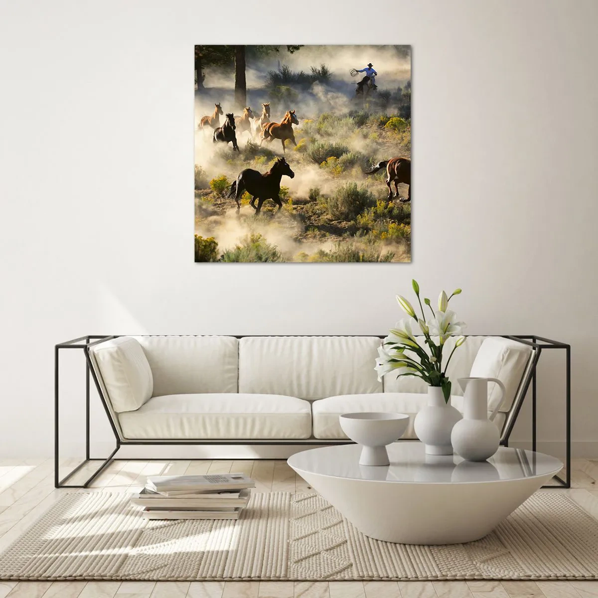 Tablou pe sticlă - Rivalitatea - libertate sau putere masculină? - 60x60 cm