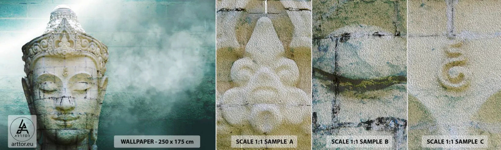 Mostră tapet Premium Sand - Căutând iluminarea - Buddha, statuia lui Buddha, Asia - 100x30 cm