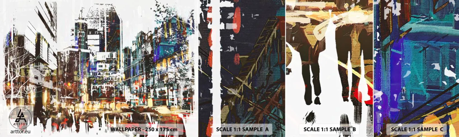 Mostră de Tapet Standard Eco - Orașul pâlpâind - Oraș, Arhitectură, Grafică - 100x30 cm