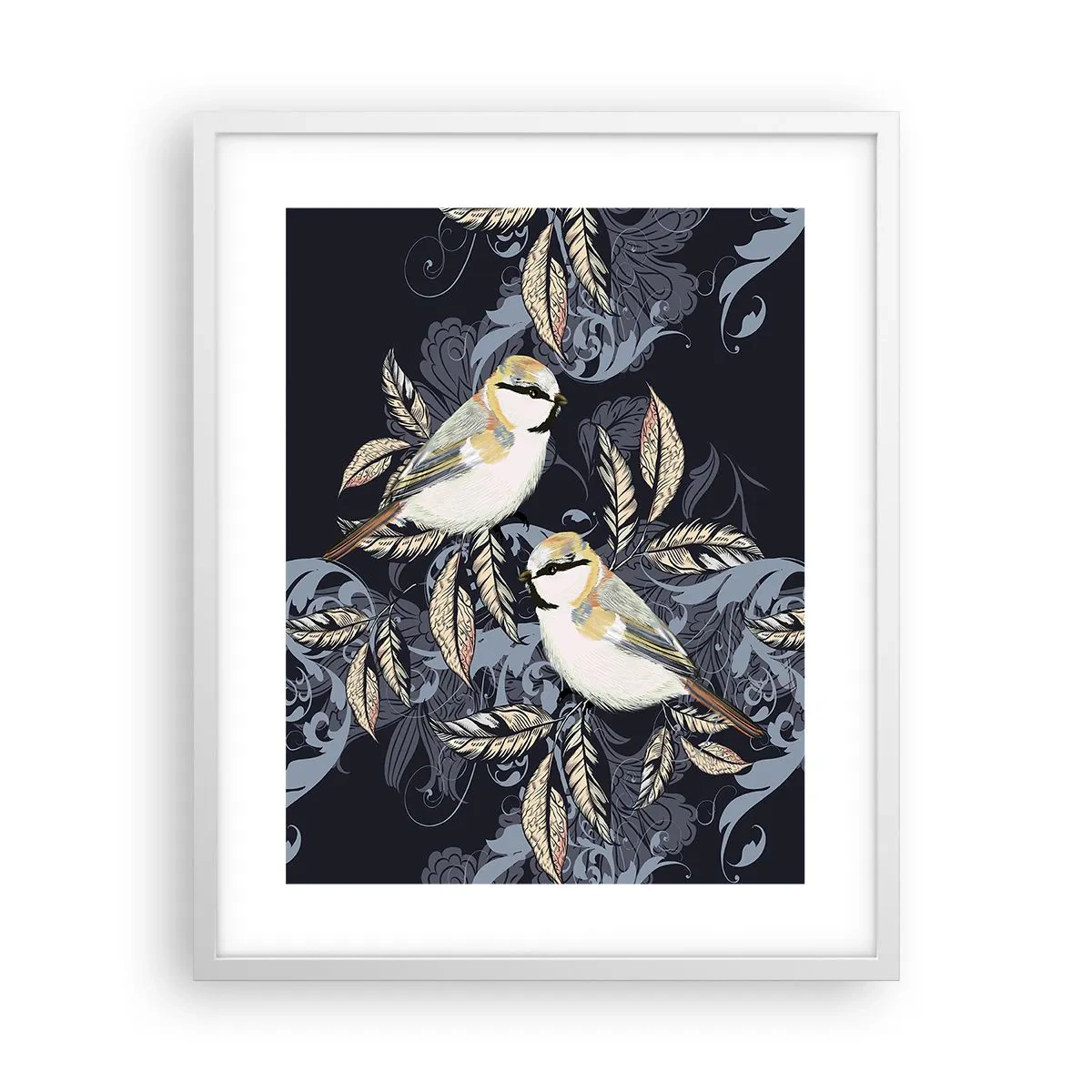 Poster în ramă albă - Ciripirile galben-albastru - 40x50 cm