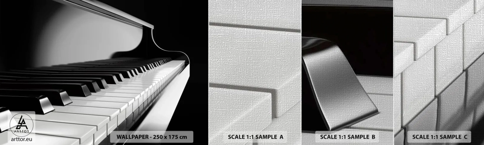 Mostră tapet Premium Canvas - Armonia formelor și a culorilor - Pian, Pian, Muzică - 100x30 cm