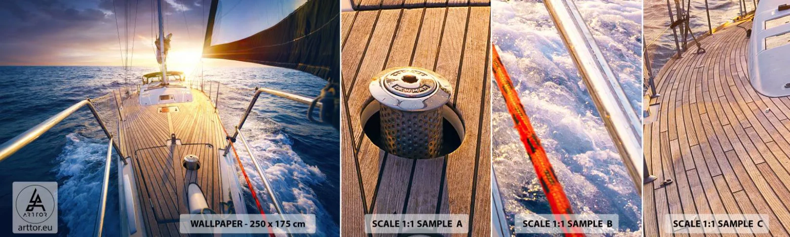 Mostră tapet autocolant Deluxe Sticker - Alergând pe valuri - Yacht cu vele, Mare, navigație - 100x30 cm