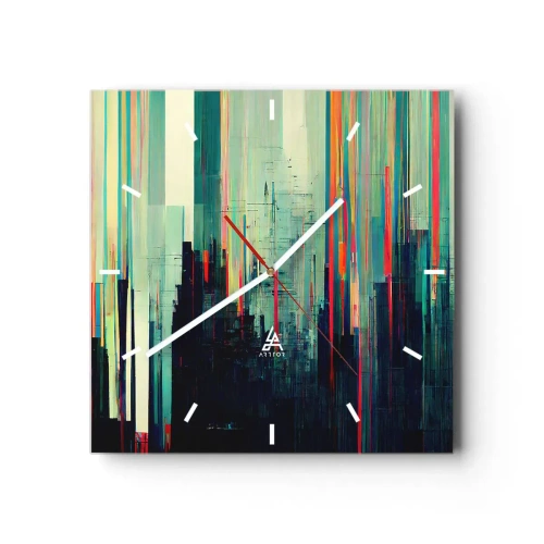 Ceas de perete - Ceas pe sticlă - Oraș futurist - 40x40 cm