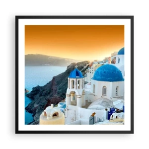 Poster în ramă neagră - Santorini - îmbrățișat de stânci - 60x60 cm