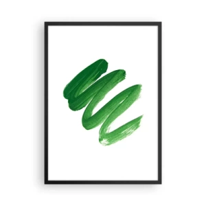 Poster în ramă neagră - Tușe minimaliste de pensulă verde pe fundal alb - 50x70cm - Glumă verde - Decorațiune modernă pentru perete pentru living și dormitor ARTTOR