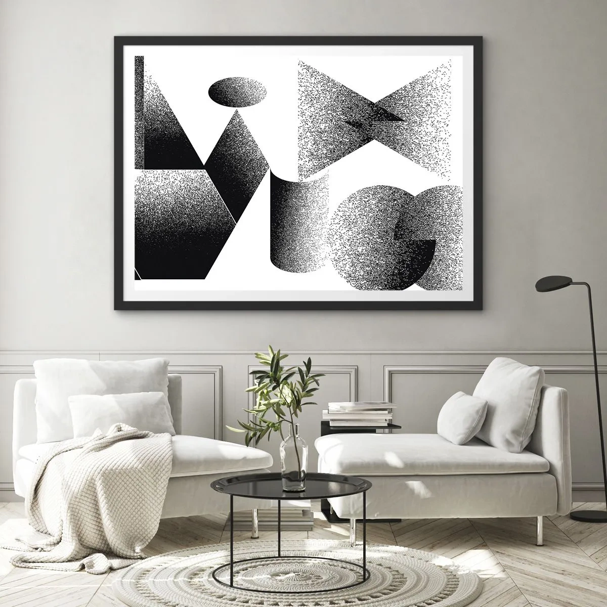 Poster în ramă neagră - Unghiuri și ovale - 70x50 cm