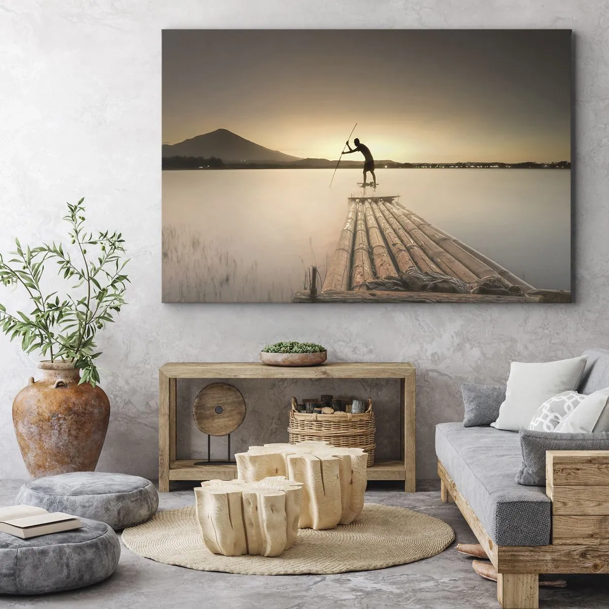 Tablou pe pânză Canvas - Bărbat pe o plută la apus - 70x50cm - Înainte de odihnă - Decorațiune modernă pentru perete pentru living și dormitor ARTTOR