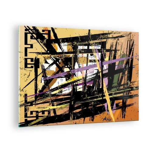 Tablou pe sticlă - Compoziție geometrică abstractă în linii ascuțite - 70x50cm - Tăietură ascuțită - Decorațiune modernă pentru perete pentru living și dormitor ARTTOR