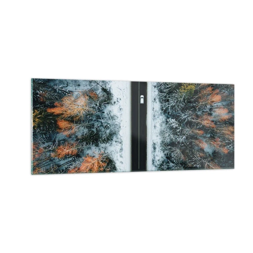 Tablou pe sticlă - Prin pădurea de iarnă - 100x40 cm