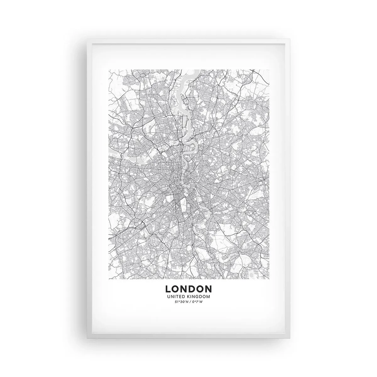 Poster în ramă albă - Harta labirintului din Londra - 61x91 cm