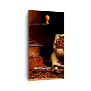 Tablou pe pânză - Natură moartă cu boabe de cafea și măcinător - 45x80 cm