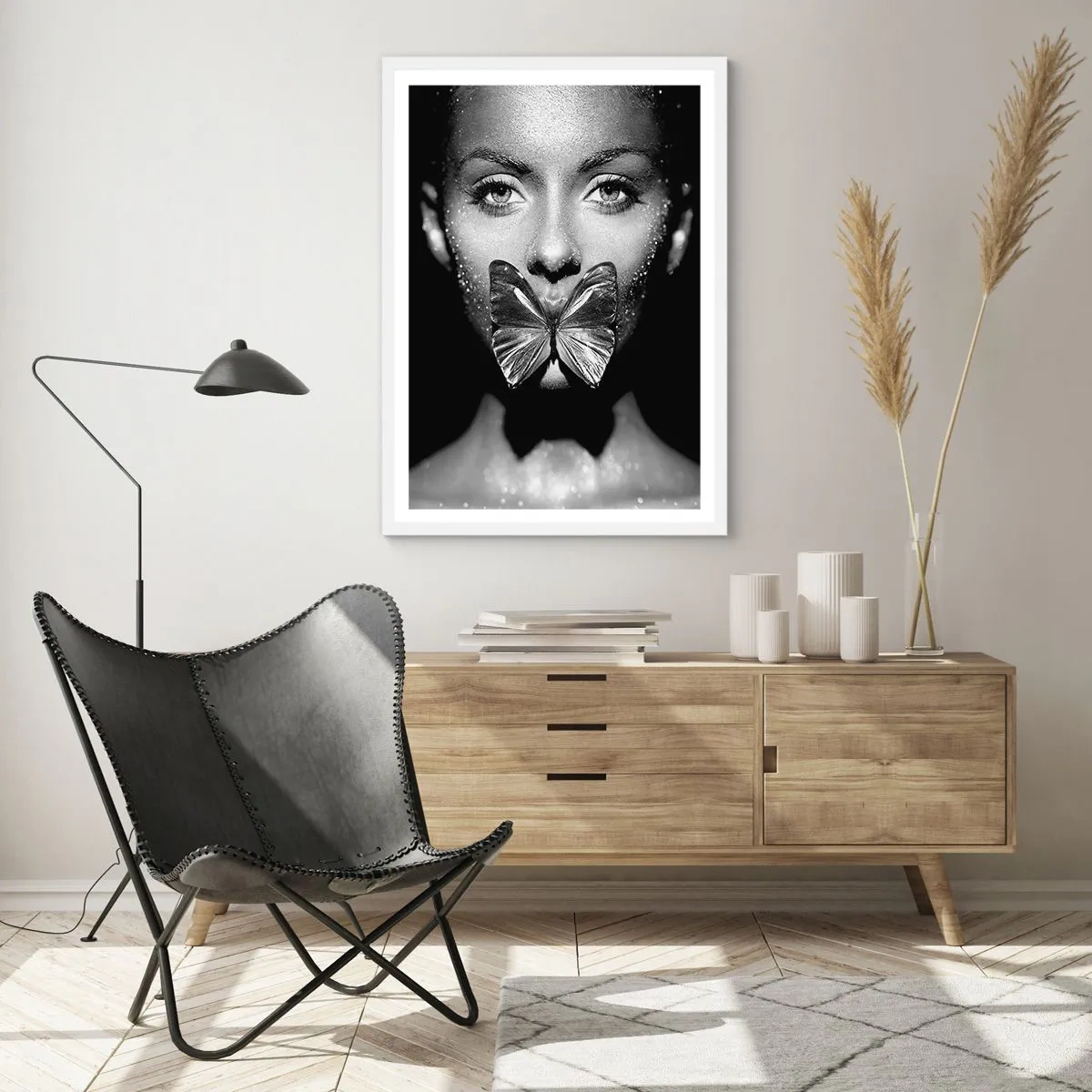 Poster în ramă albă - Sărut de fluture - 70x100 cm