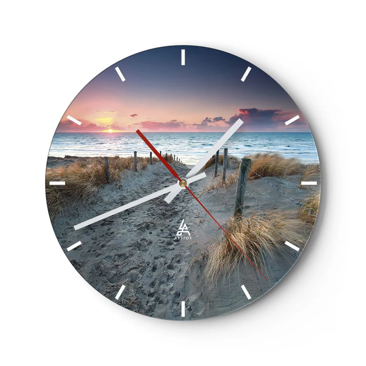 Ceas de perete - Ceas pe sticlă - Intrarea pe plajă la apus cu vedere la mare - 30x30cm - Ai revărsat un curcubeu cu splendoare radiantă... - Decorațiune modernă pentru perete pentru living, bucătărie și dormitor ARTTOR