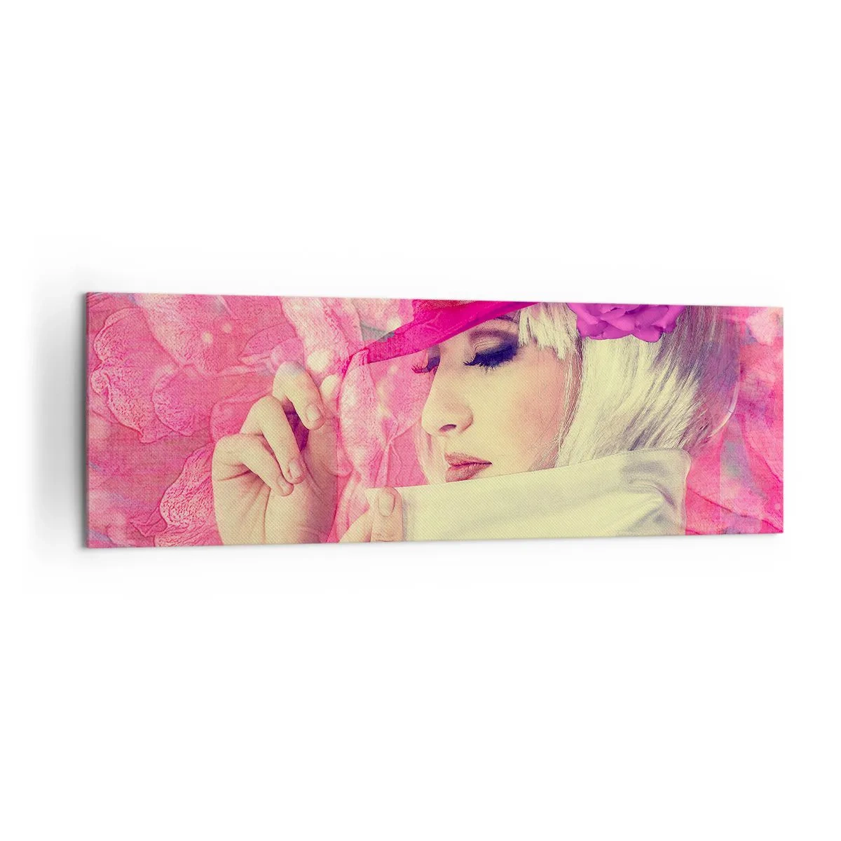 Tablou pe pânză - Portret retro în roz - 160x50 cm