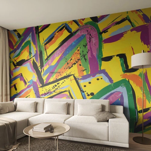 Tapet Standard Eco - compoziție abstractă de forme geometrice în culori vii. - 100x70cm - Strigă de bucurie - Decorațiune modernă pentru perete pentru living și dormitor ARTTOR