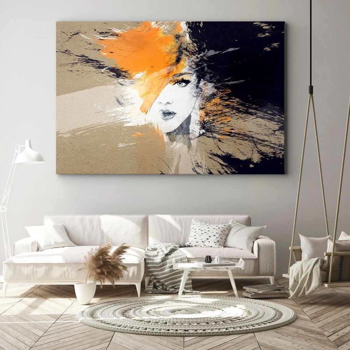 Tablou pe pânză Canvas - Portret abstract al unei femei cu culori intense - 70x50cm - Și se face lumină - Decorațiune modernă pentru perete pentru living și dormitor ARTTOR