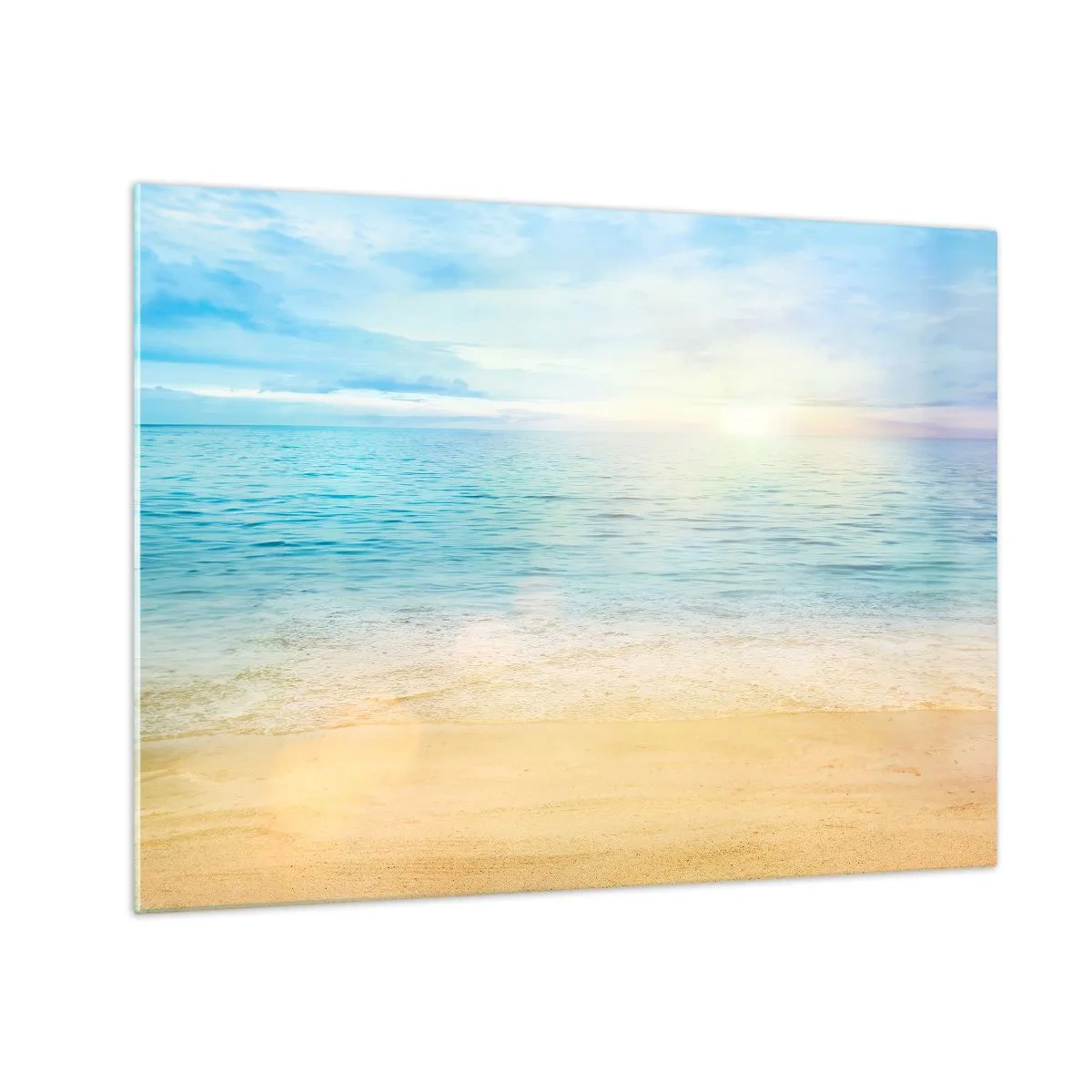 Tablou pe sticlă - O plajă însorită cu mare și cer azurii - 70x50cm - Marele albastru - Decorațiune modernă pentru perete pentru living și dormitor ARTTOR